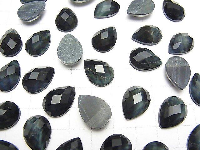 [Video] Blue Tiger's Eye x Crystal AAA Pear shape Faceted Cabochon 18x13mm 2pcs