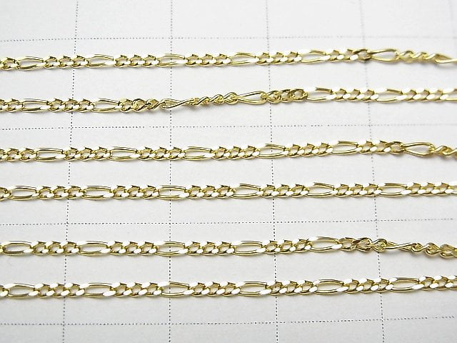 Silver925 Figaro (Long and Short) Chain 1.3mm 18KGP [40cm][45cm][50cm][60cm] Necklace 1pc