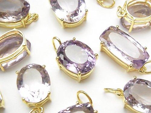 [Video] High Quality Brazil Amethyst AAA Bezel Setting Mixed Shape Faceted 18KGP 1pc