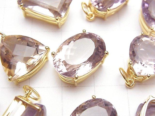 [Video] High Quality Brazil Amethyst AAA Bezel Setting Mixed Shape Faceted 18KGP 1pc