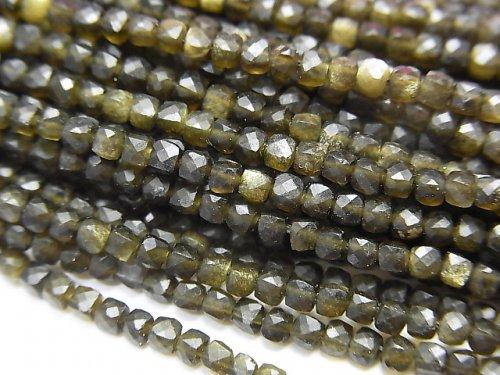 [Video] High Quality! Golden Obsidian AAA- Cube Shape 2x2x2mm 1strand beads (aprx.15inch / 37cm)