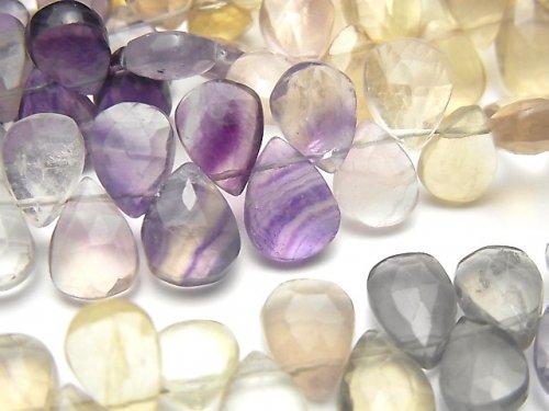 [Video] Multicolor Fluorite AA++ Pear shape Faceted Briolette 1strand beads (aprx.7inch / 18cm)