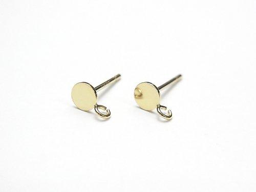 14KGF Earstuds Earrings with Jump Ring Round Disc 6x4mm 1pair