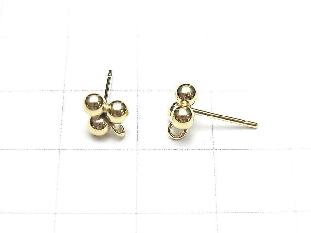 14KGF Earstuds Earrings with Ring 3 Balls 7x6mm 1pair