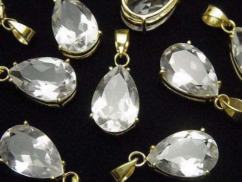 [Video]High Quality Crystal AAA Pear shape Faceted Pendant 14x10mm 18KGP 1pc