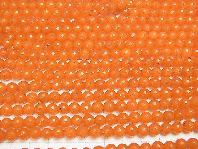 [Video] Orange Color Jade 128Faceted Round 6mm 1strand beads (aprx.14inch / 35cm)
