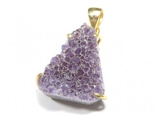 [Video] [One of a kind] Amethyst Druzy Pendant 18KGP NO.106