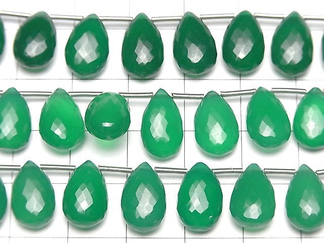 [Video] MicroCut High Quality Green Onyx AAA Pear shape Faceted Briolette 1strand (8pcs )