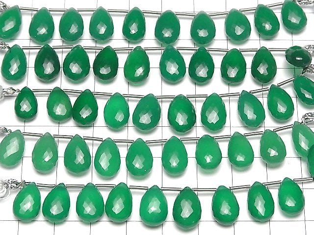 [Video] MicroCut High Quality Green Onyx AAA Pear shape Faceted Briolette 1strand (8pcs )