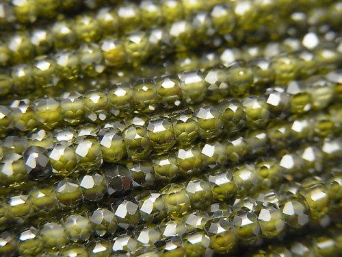 [Video] High Quality! Cubic Zirconia AAA Faceted Button Roundel 3x3x2mm [Moss Green] 1strand beads (aprx.15inch / 36cm)