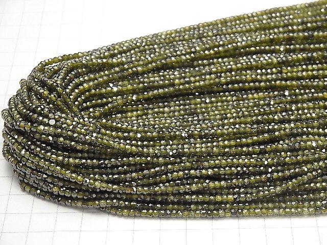 [Video] High Quality! Cubic Zirconia AAA Faceted Button Roundel 3x3x2mm [Moss Green] 1strand beads (aprx.15inch / 36cm)
