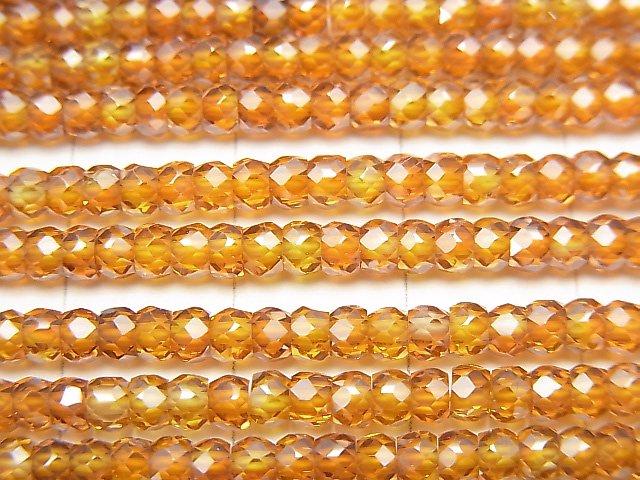 [Video] High Quality! Cubic Zirconia AAA Faceted Button Roundel 3x3x2mm [Orange x Yellow] 1strand beads (aprx.15inch / 36cm)