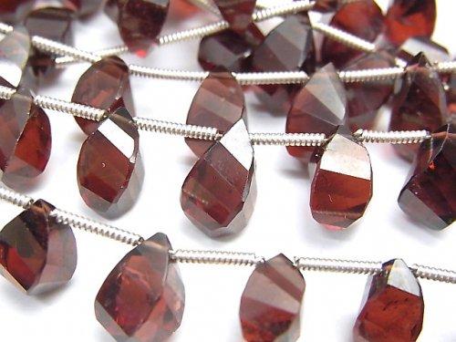 [Video] High Quality Mozambique Garnet AAA- Drop 4Faceted Twist Faceted Briolette half or 1strand (20pcs)