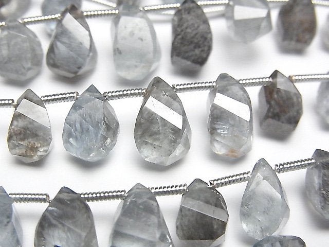 [Video] High Quality Moss Aquamarine AAA- Drop 4Faceted Twist Faceted Briolette half or 1strand (22pcs)