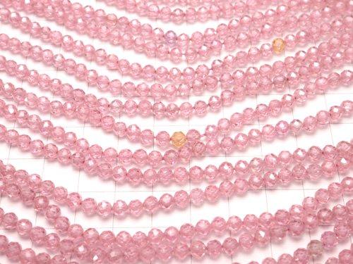 [Video] High Quality! Cubic Zirconia AAA Faceted Round 4mm [Pink] 1strand beads (aprx.15inch / 36cm)