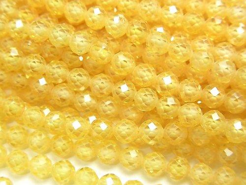 [Video] High Quality! Cubic Zirconia AAA Faceted Round 4mm [Yellow] 1strand beads (aprx.15inch / 36cm)