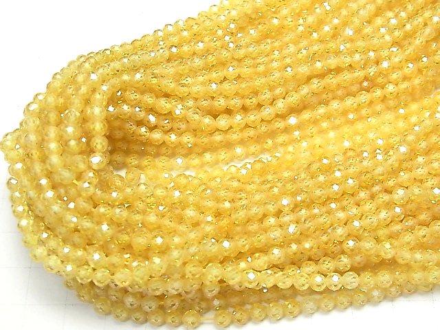 [Video] High Quality! Cubic Zirconia AAA Faceted Round 4mm [Yellow] 1strand beads (aprx.15inch / 36cm)