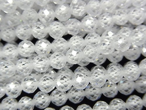 [Video] High Quality! White color Cubic Zirconia AAA Faceted Round 4mm 1strand beads (aprx.14inch/34cm)