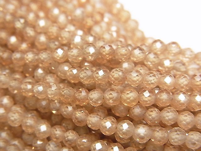 [Video] High Quality! Cubic Zirconia AAA Faceted Round 3mm [Champagne Color] 1strand beads (aprx.15inch / 36cm)
