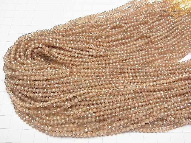 [Video] High Quality! Cubic Zirconia AAA Faceted Round 3mm [Champagne Color] 1strand beads (aprx.15inch / 36cm)