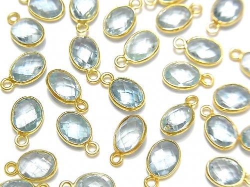 [Video] High Quality Sky Blue Topaz AAA- Bezel Setting Faceted Oval 8x6mm 18KGP 5pcs