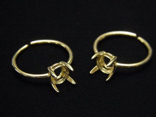 [Video] Silver925 Ring empty frame (Claw Clasp) Round Faceted 6mm 18KGP Free Size 1pc