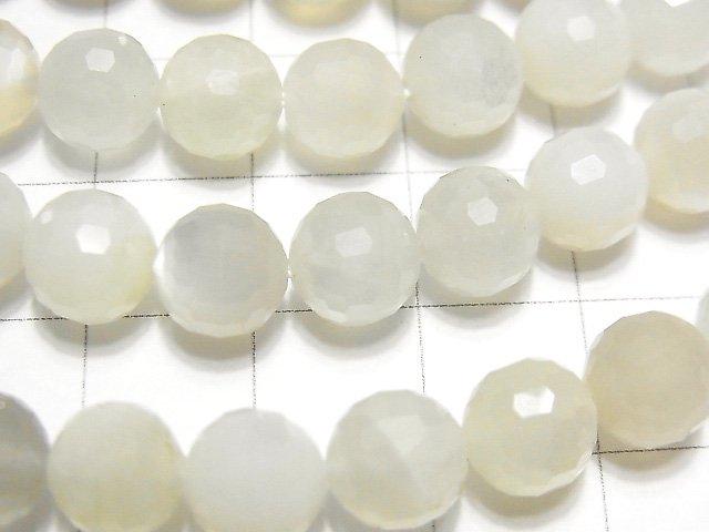 [Video] High Quality! White Moonstone AAA- 128Faceted Round 8mm half or 1strand beads (aprx.15inch / 36cm)
