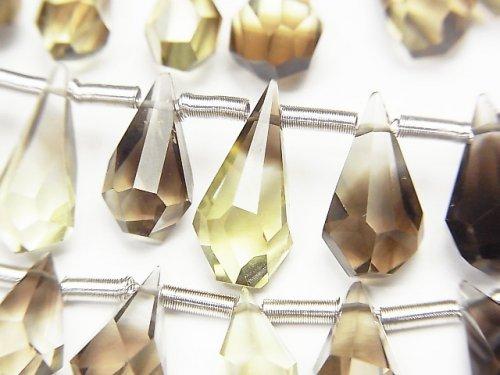 [Video] High Quality Lemon x Smoky Quartz AAA Rough Drop Faceted Briolette half or 1strand beads (aprx.6inch / 16cm)