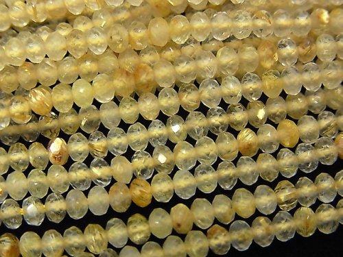 [Video] High Quality! Rutilated Quartz AAA Faceted Button Roundel 3x3x2mm 1strand beads (aprx.15inch / 37cm)