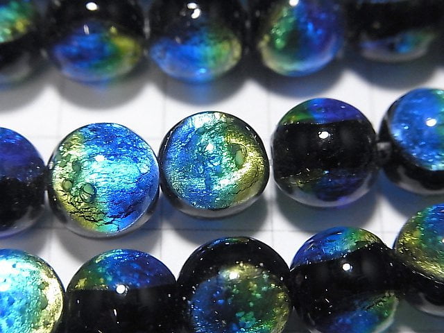 [Video]Lampwork Beads (Kerama Marine) Round 10mm [Blue x Yellow/Luminous type ] 1/4 or 1strand beads (aprx.14inch/34cm)