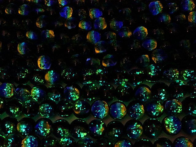 [Video]Lampwork Beads (Kerama Marine) Round 10mm [Blue x Yellow/Luminous type ] 1/4 or 1strand beads (aprx.14inch/34cm)