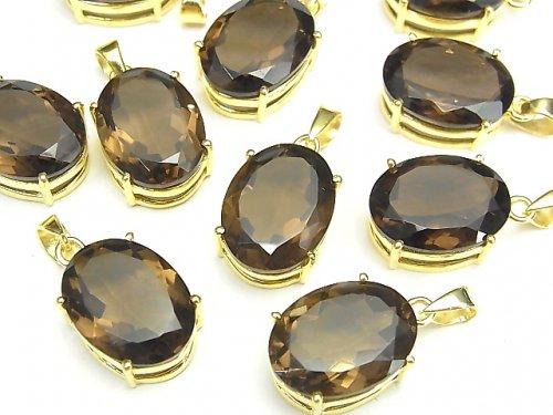 [Video] High Quality Smoky Quartz AAA Oval Faceted Pendant 16x12mm 18KGP 1pc