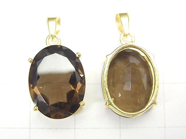 [Video] High Quality Smoky Quartz AAA Oval Faceted Pendant 16x12mm 18KGP 1pc