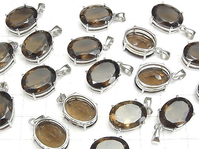 [Video] High Quality Smoky Quartz AAA Oval Faceted Pendant 16x12mm Silver925 1pc