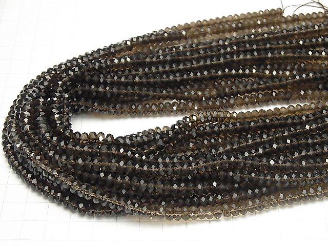 [Video] High Quality! Smoky Quartz AAA Faceted Button Roundel 6x6x3mm half or 1strand beads (aprx.15inch / 37cm)