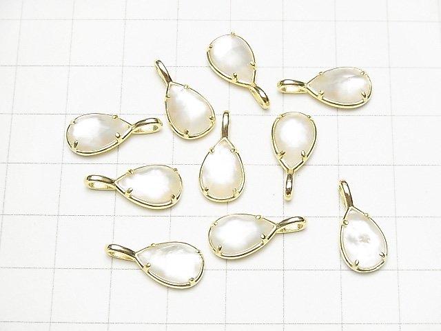 [Video] White Shell x Crystal AAA Bezel Setting Faceted Pear Shape 12x8mm 18KGP 1pc