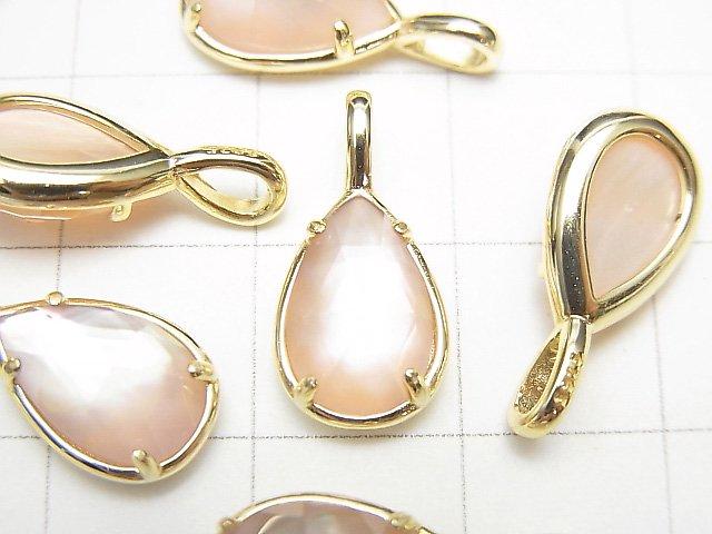 [Video] Pink Shell x Crystal AAA Bezel Setting Faceted Pear Shape 12x8mm 18KGP 1pc