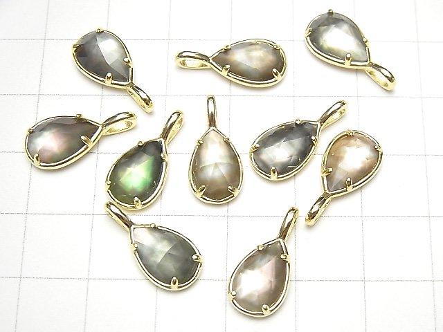 [Video] Black Shell x Crystal AAA Bezel Setting Faceted Pear Shape 12x8mm 18KGP 1pc