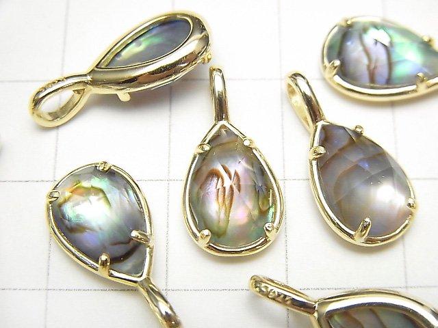 [Video] Abalone Shell x Crystal AAA Bezel Setting Faceted Pear Shape 12x8mm 18KGP 1pc