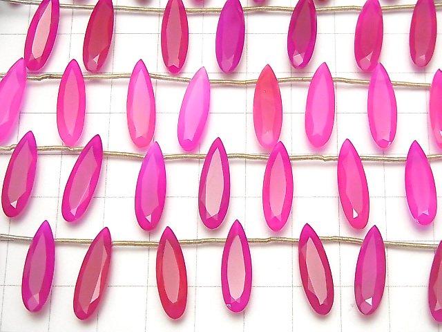 [Video] High Quality Fuchsia Pink Chalcedony AAA Pear shape Faceted 20x6mm 1strand (8pcs)