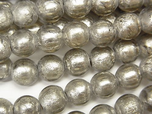 [Video]Lampwork Beads Round 8mm [Silver foil x Light black] 1strand beads (aprx.10inch/25cm)