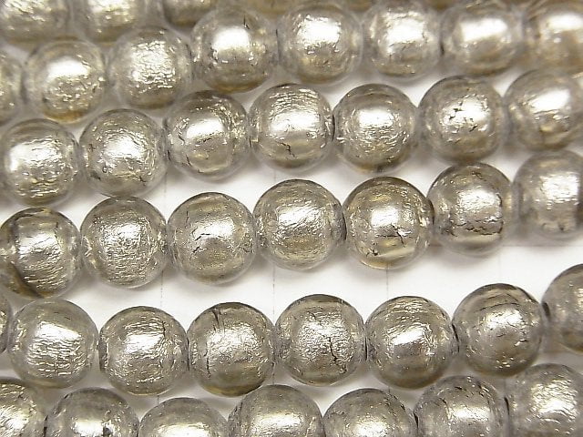 [Video]Lampwork Beads Round 8mm [Silver foil x Light black] 1strand beads (aprx.10inch/25cm)