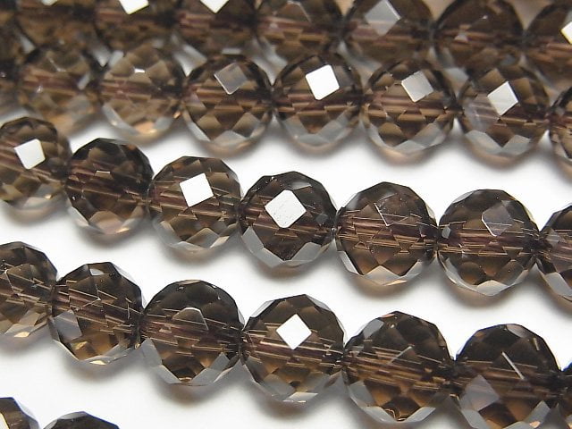 [Video] High Quality! Smoky Quartz AAA 64Faceted Round 8mm half or 1strand beads (aprx.15inch/37cm)