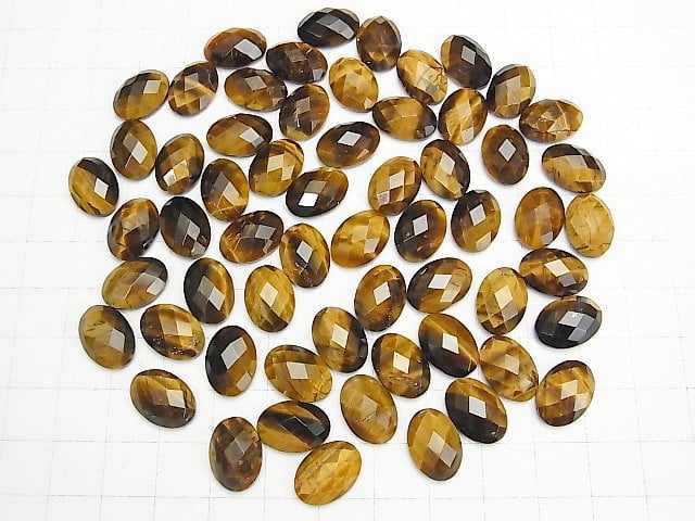 [Video] Yellow Tiger's Eye AAA Oval Faceted Cabochon 14x10mm 2pcs