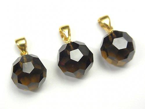 [Video] Smoky Quartz AAA "Buckyball" Faceted Round 12mm Pendant 14KGP 1pc