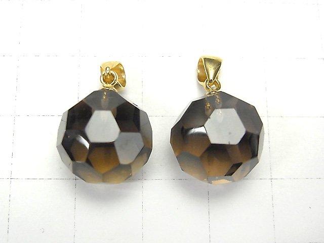 [Video] Smoky Quartz AAA "Buckyball" Faceted Round 14mm Pendant 14KGP 1pc