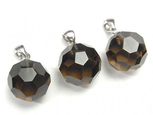 [Video] Smoky Quartz AAA "Buckyball" Faceted Round 14mm Pendant Silver925 1pc