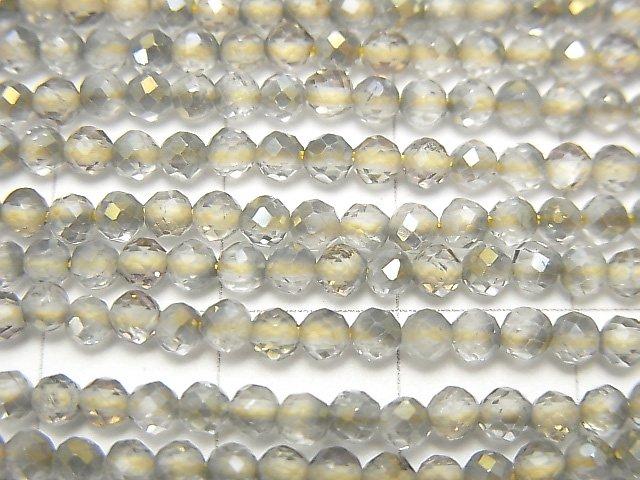 [Video] High Quality! Topaz AAA Faceted Round 3mm Yellow Coating 1strand beads (aprx.15inch / 37cm)
