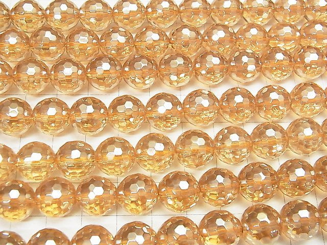 [Video]Champagne Aura Crystal Quartz AAA 128Faceted Round 12mm 1/4 or 1strand beads (aprx.15inch/37cm)