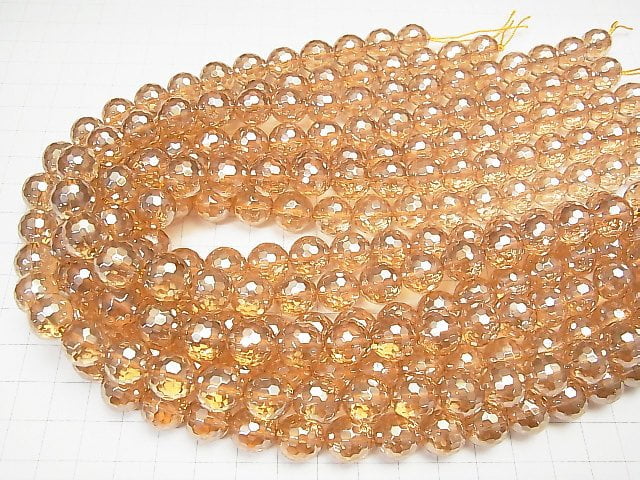 [Video]Champagne Aura Crystal Quartz AAA 128Faceted Round 12mm 1/4 or 1strand beads (aprx.15inch/37cm)